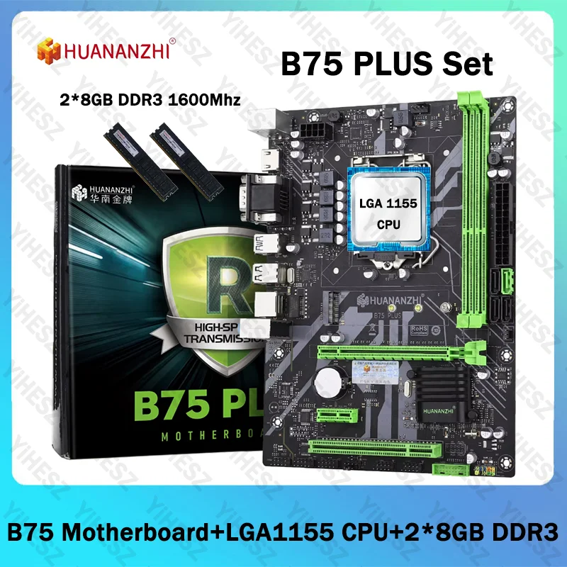 

HUANANZHI B75 PLUS Motherboard Set With LGA 1155 CPU And 2*8GB=16GB DDR3 1600MHz VGA HDMI-Compatible SATA3.0 M.2 NVME