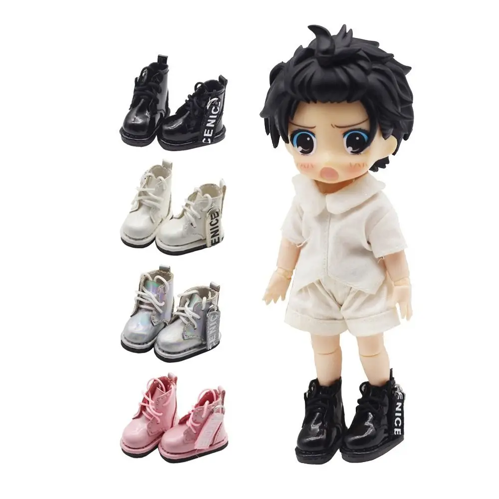 1 par de botas altas de cuero para muñeca Obitsu 11, zapatos de cuero para muñeca Bjd Mini 1/12 chapados en plata, cuero PU Molly