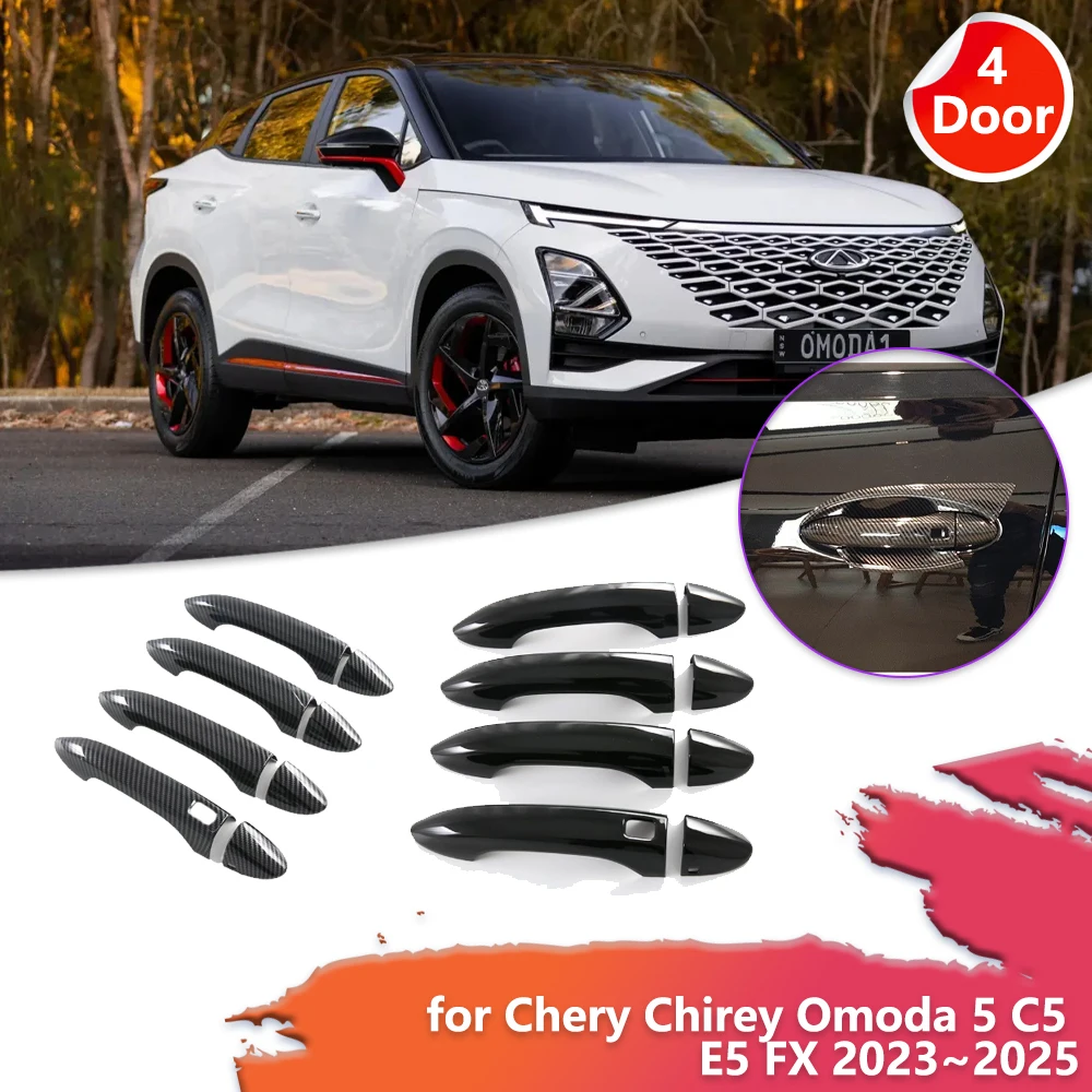 

Car Door Handle Cover for Chery Chirey Omoda 5 C5 E5 FX 2023~2025 2024 ABS Carbon Fiber Chrome Sticker Trim Scratch Accessories