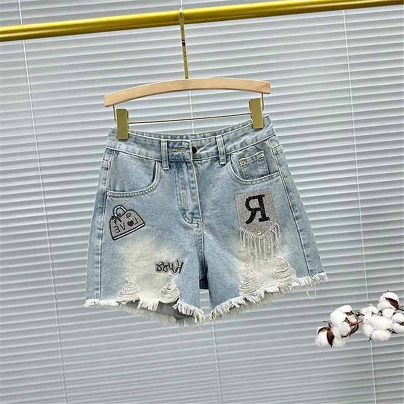 

Tassel Hot Drill Torn Denim Shorts for Women's 2025 Summer New Retro Slim Ragged Hot Pants Female Short Jeans Street Clothing