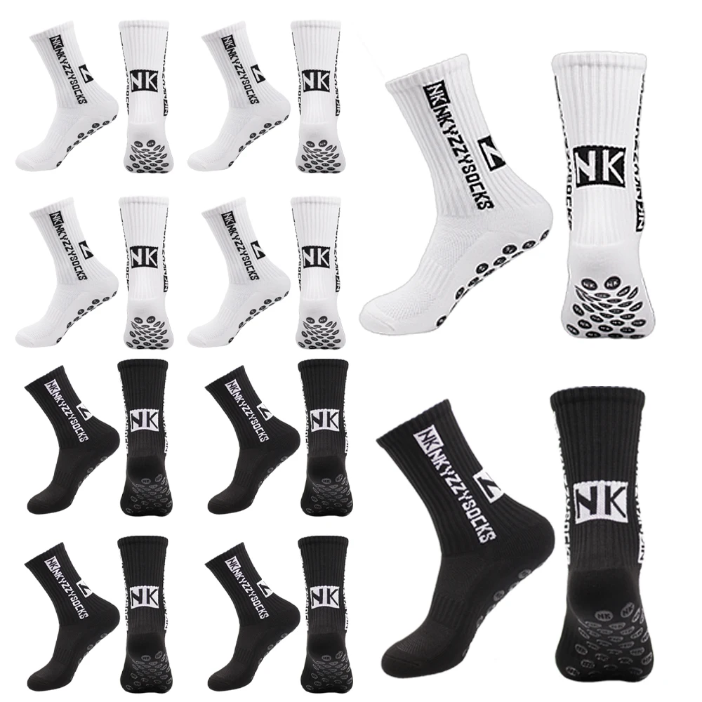 5/10 pair of black and white football socks breathable soft non-slip grip running socks tube socks