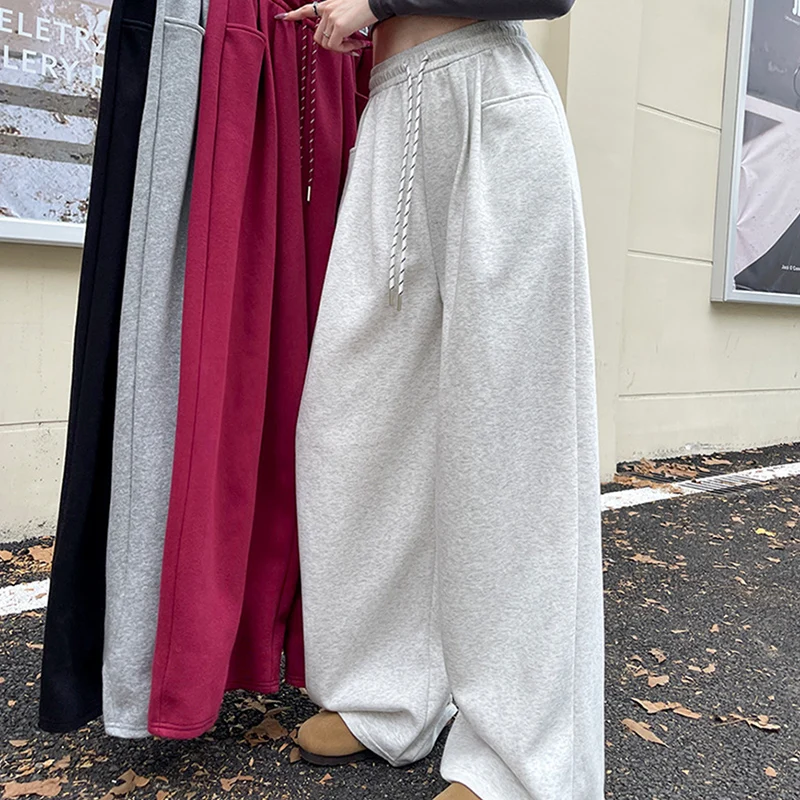 Pantaloni da pavimento in tinta unita moda donna Pantaloni larghi versatili con coulisse Pantaloni a gamba larga stile americano Pantaloni dritti Hip Hop Mujer