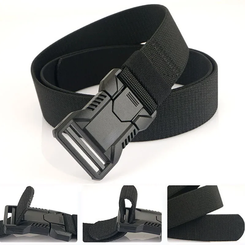 New Aluminum Alloy Quick Release Pluggable Buckle Elastic Belts for Men Durable Tactical Belt Cowboy Outdoor Army Belt Hunting