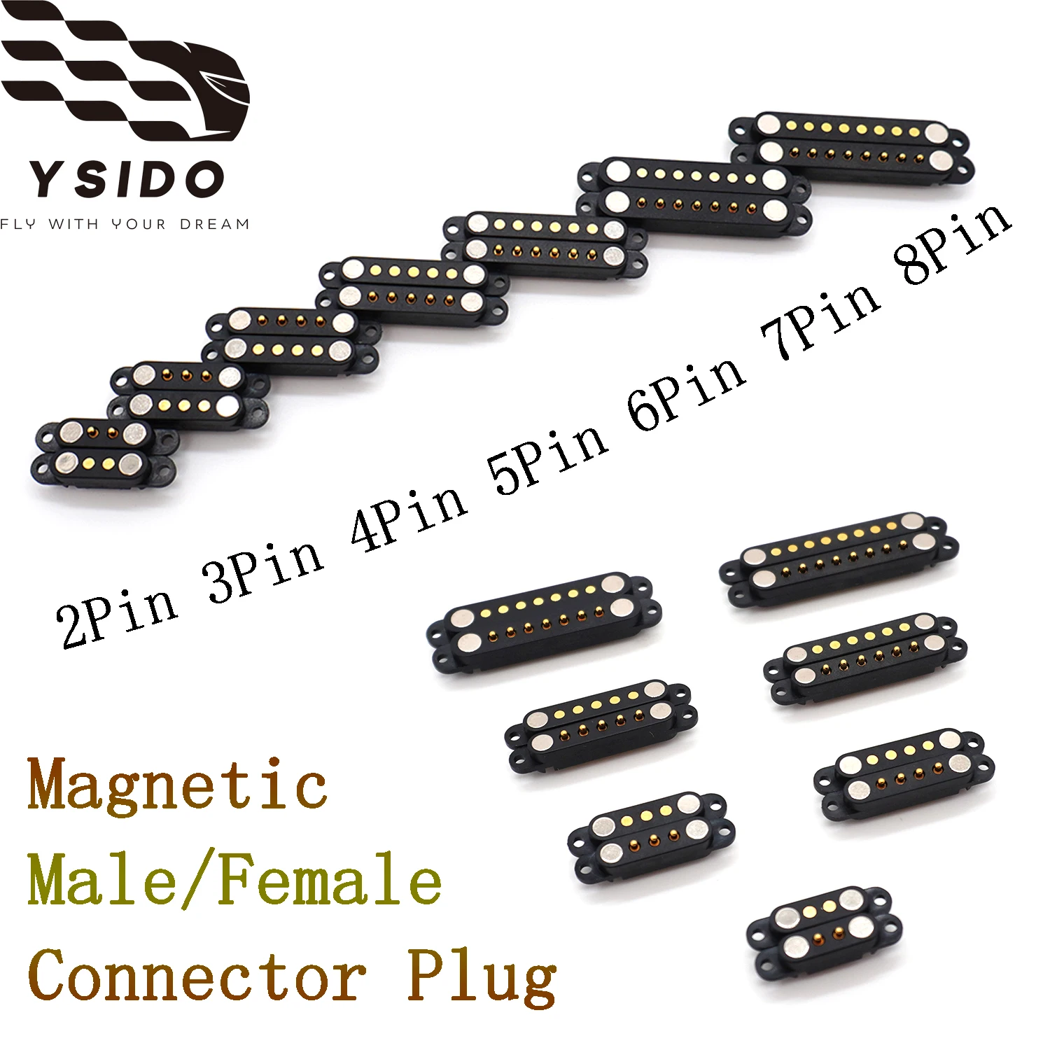 

YSIDO 2/3/4/5/6/7/8Pin With Ears Waterproof DC Magnetic Pogo Pin Connector 2Pin 3Pin Male Female Spring Loaded DC Power Socket
