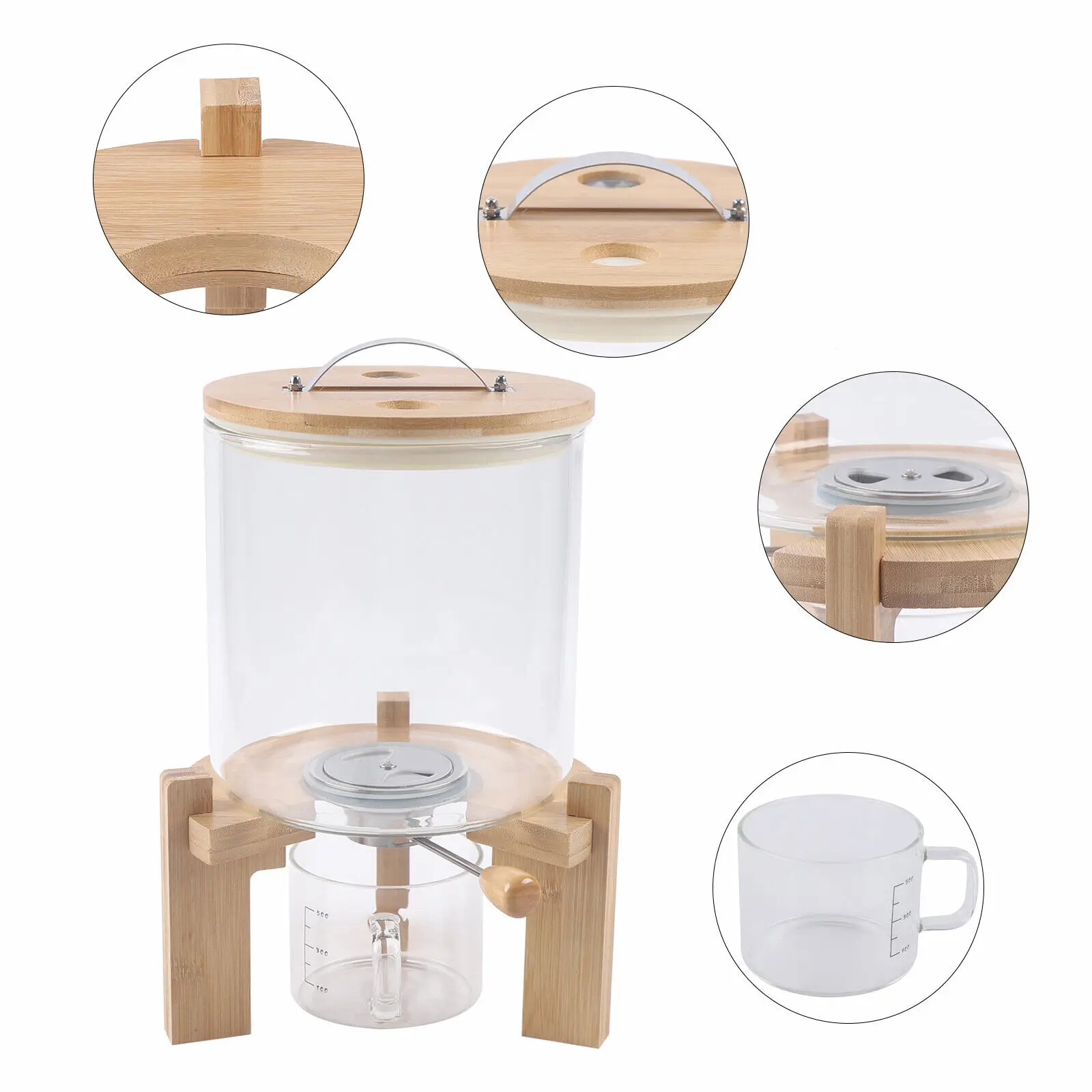 5L Rice Dispenser Grain Container Flour Cereal Storage Dry Food Glass Bottle With Valve For Kitchen Storage