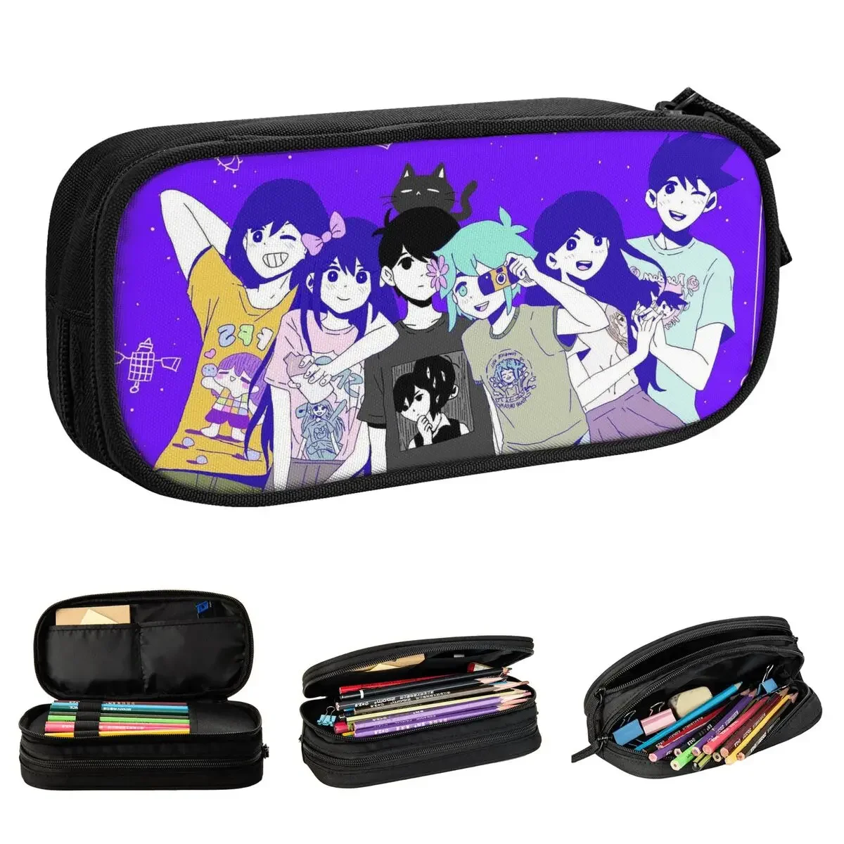 

Omori Game Pencil Case Sunny Basil Aubrey Hero Pen Holder Bags Kids Large Storage Students School Gift Pencilcases