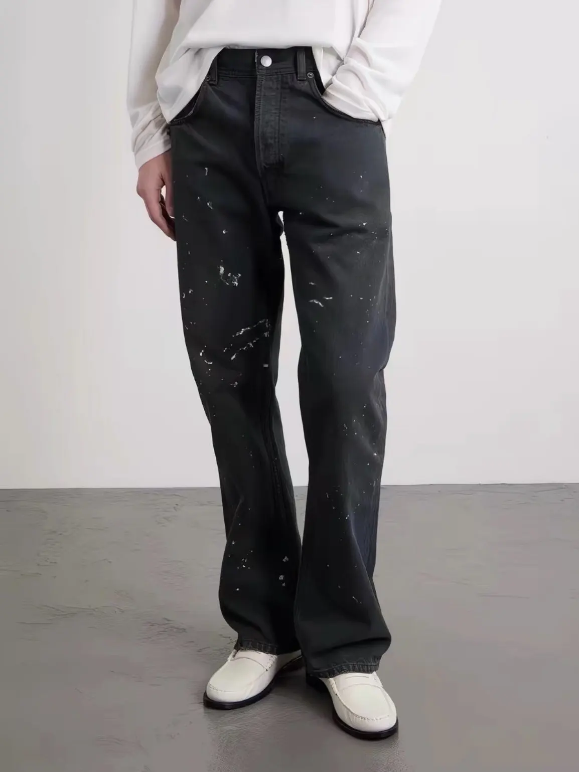 ER/D 25FW Zurich 64 washed black and blue old ink splashing horn jeans