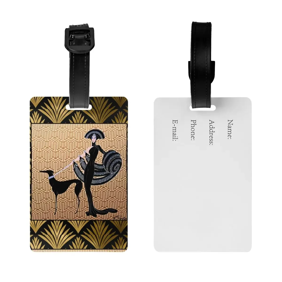 Art Deco Erte Greyhound Luggage Tag for Suitcases Whippet Sighthound Dog Privacy Cover Name ID Card