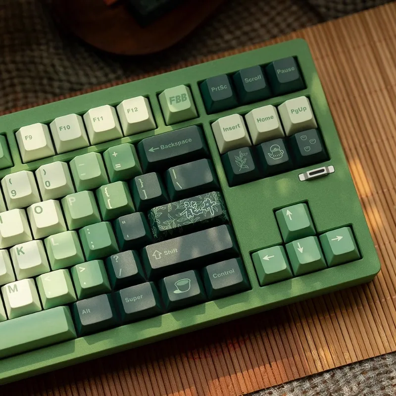 FBB Original Longjing Green Keycap Set 145 Keys Cherry Profile PBT Dye Sublimation Peripheral Keycaps for Mechanical Keyboards