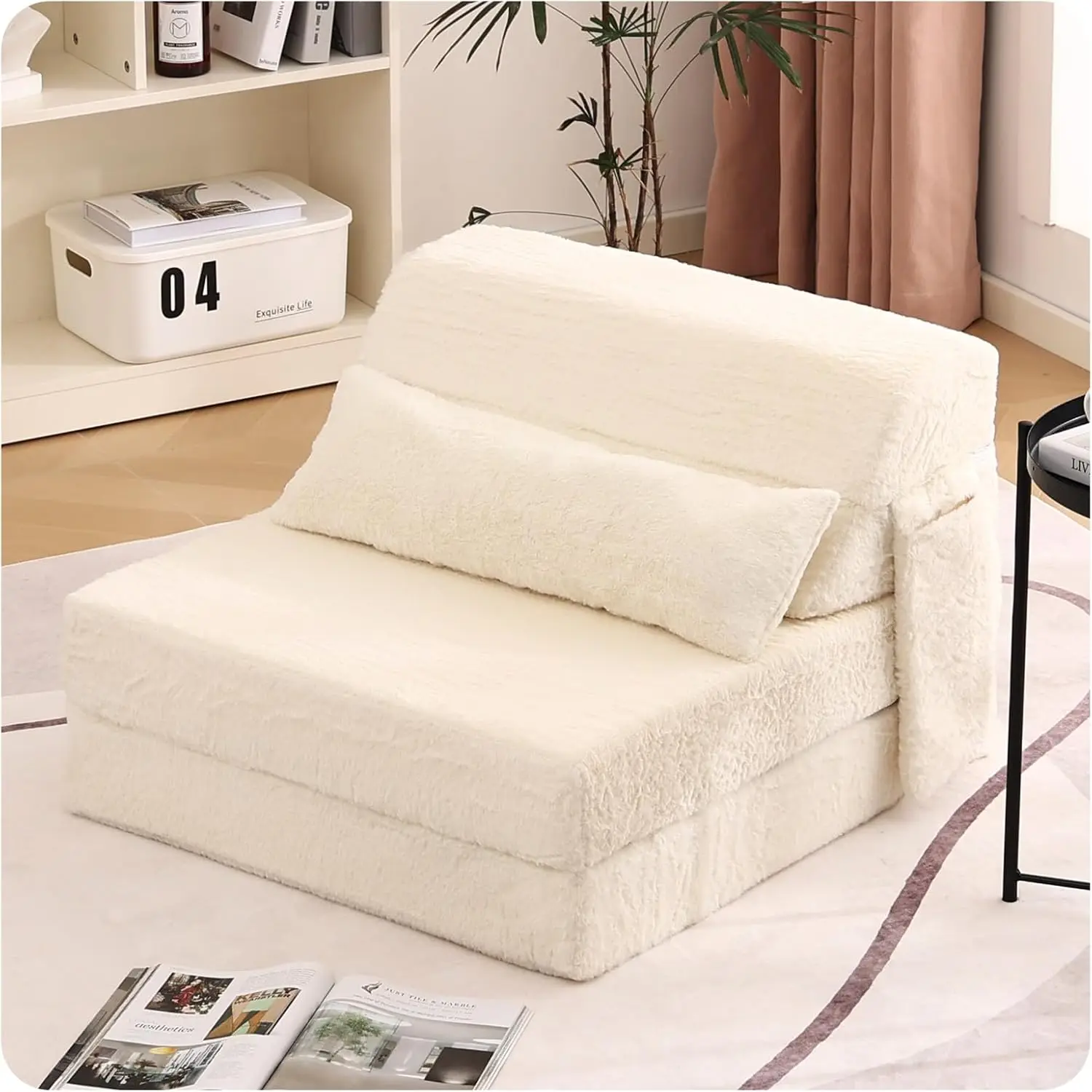 

Раскладной диван-кровать односпальный с подушкой, съемным чехлом и боковым карманом для гостиной, общежития, квартиры