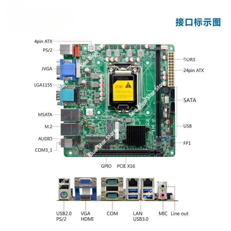 B75M1 industrial control main board 1155 pins Z77/H61 mini ITX desktop industrial computer dual network port 6 strings