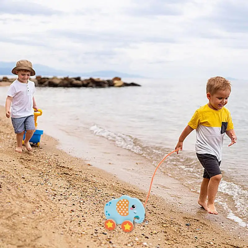 Juguete de tracción de madera para niños pequeños, juguete de empuje de madera para caminar, sensorial interactivo, juguete de Animal con cuerda