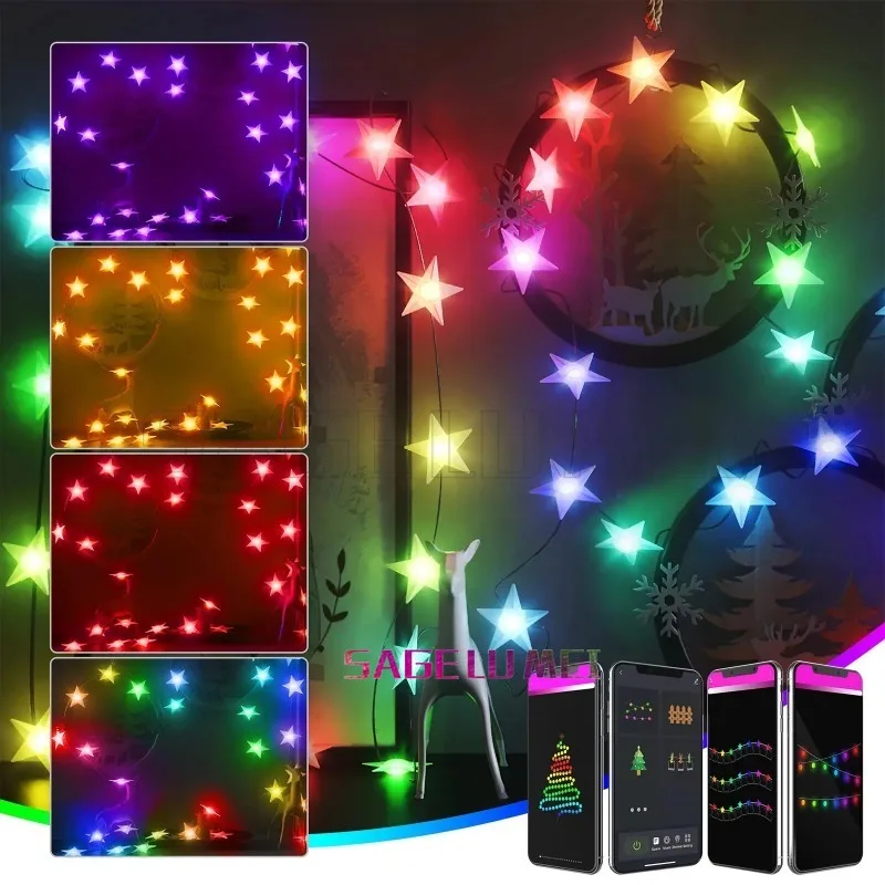 

DIY Star Fairy Lights 5V Smart App Remote Control Music Sync Twinkle Lights for Garden Party Wedding Indoor Outdoor Decor String