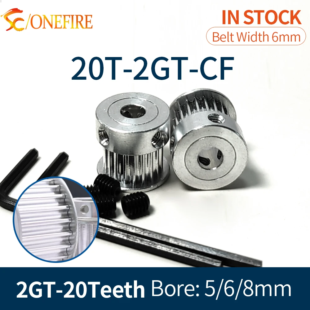2GT 20 teeth Timing Pulley Bore 5/6/8mm Belt width 6/7mm GT2 Aluminum Alloy Pulley Transmission Components 3D Printer Parts