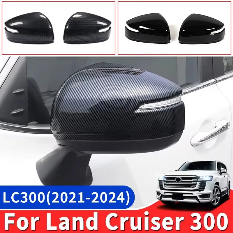 ABS Carbon Fiber For Toyota Land Cruiser 300 LC300 2022-2024 Car Rearview Mirror Cap Cover Trim Accessories