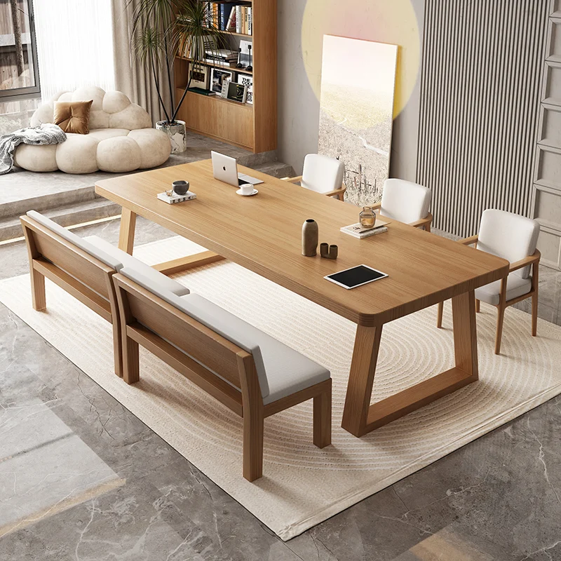 Nordic solid wood large desk simple double study table home desk living room long table worktable computer table