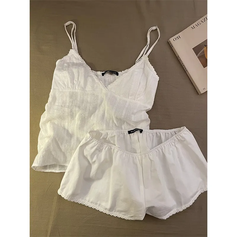 

Girls Lace Suspender Pajamas Women's Summer New Simple Loungewear Two-piece Set
