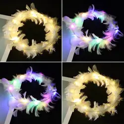 LED Feather Wreath Crown Headband Colorful Luminous Angle Crown Headband Women Headdress Girls Wedding Christmas Party