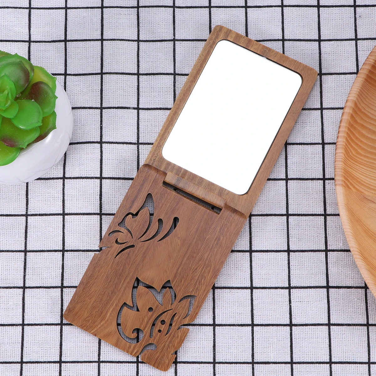 

Portable Wooden Mirror Vanity Foldable Makeup Folding Home Decoration Bamboo Miss