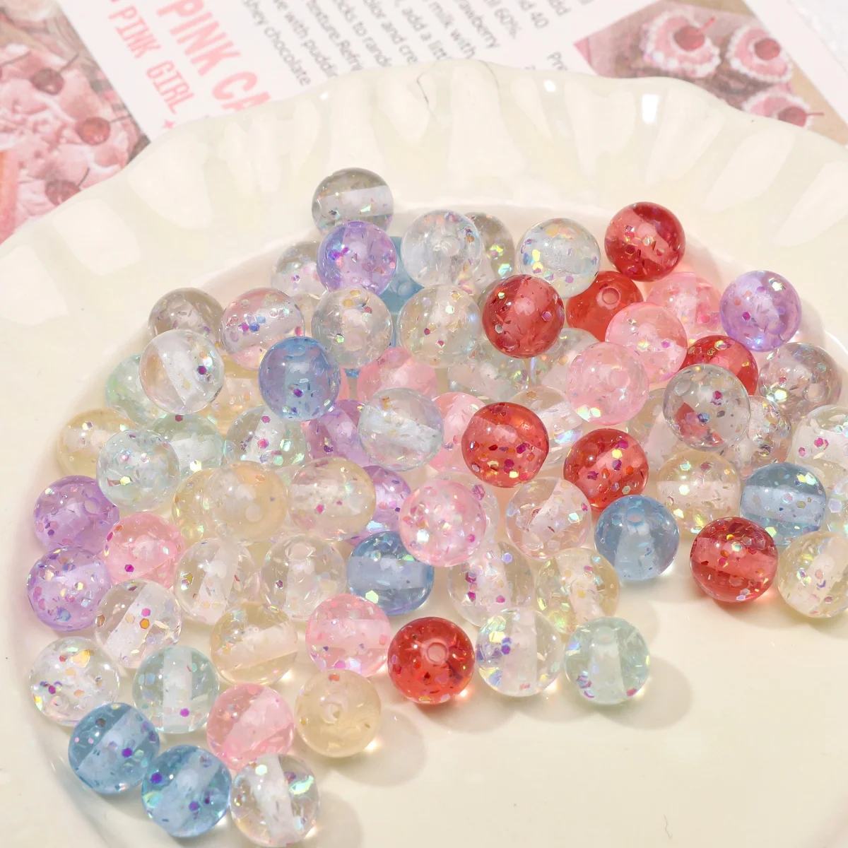 5-30Pcs 8mm 10mm Resin Opal Sequins Round Beads Colorful Glitter Spacer Beads For DIY Bracelet Keychain Jewelry Making Materials