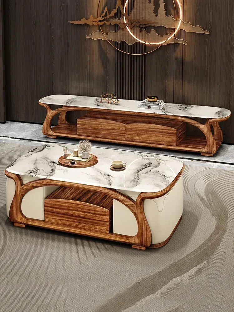 Picture 4: New Chinese Style Ugyen Wood Marble Rectangular Coffee Table Simple Modern with Stool Combination New All Solid Wood Tea Table