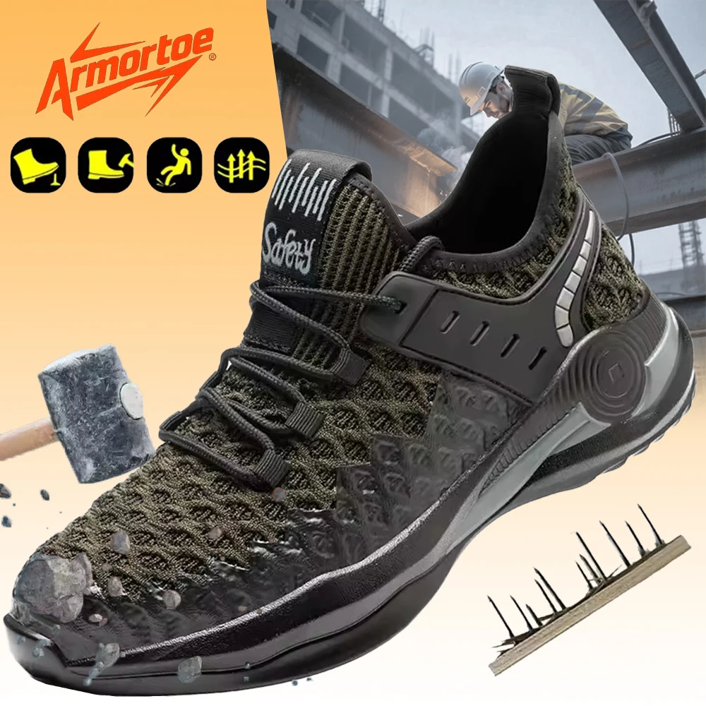 

ArmorToe Steel Head Four Seasons Section Anti-smash Safety Shoes Non-slip Breathable Comfortable Work Shoes #Armor2821
