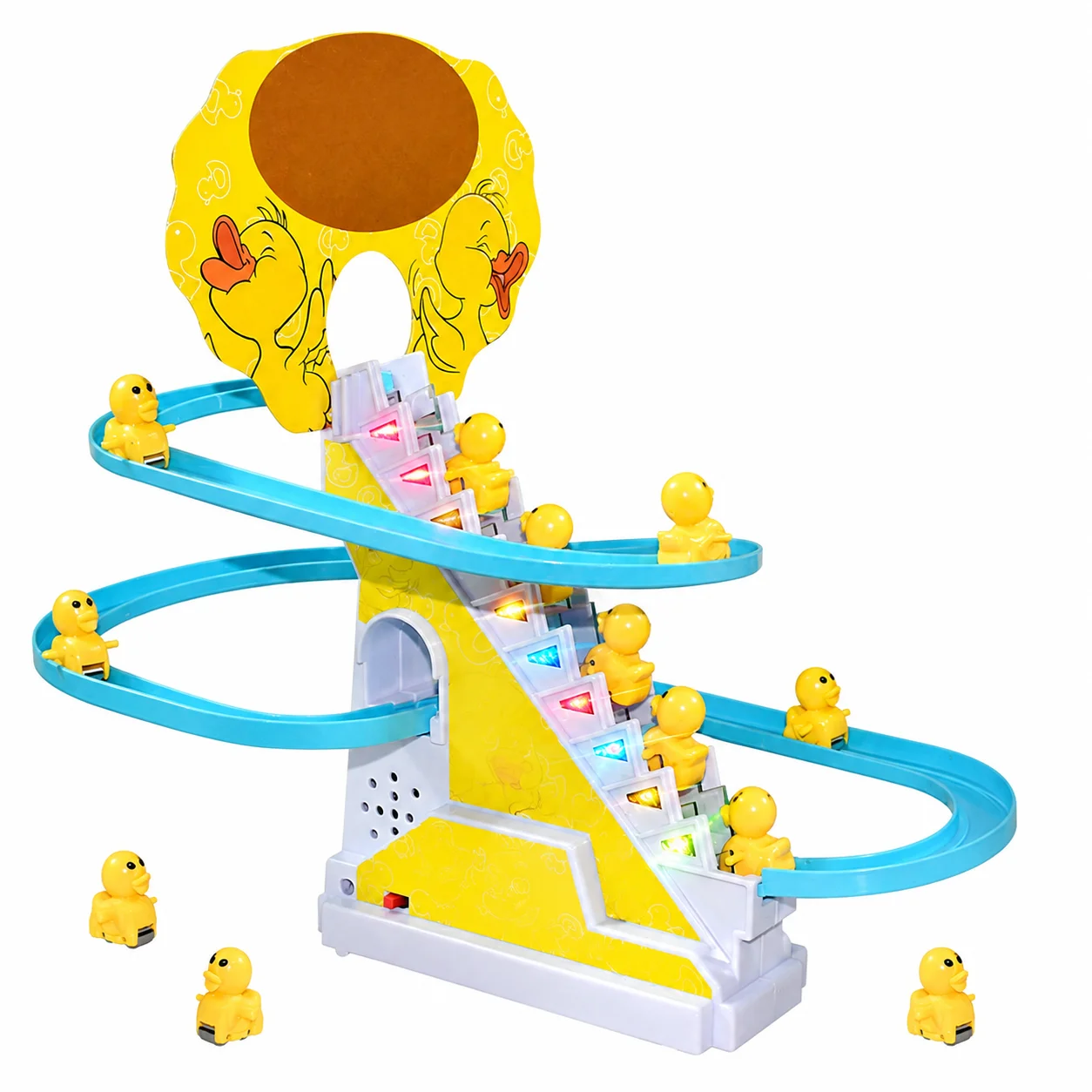 Climbing Stairs Track Toys Electric Duck DIY Rail Racing Track Roller Coaster Toys Set Light Music Educational Toy For Kids Gift