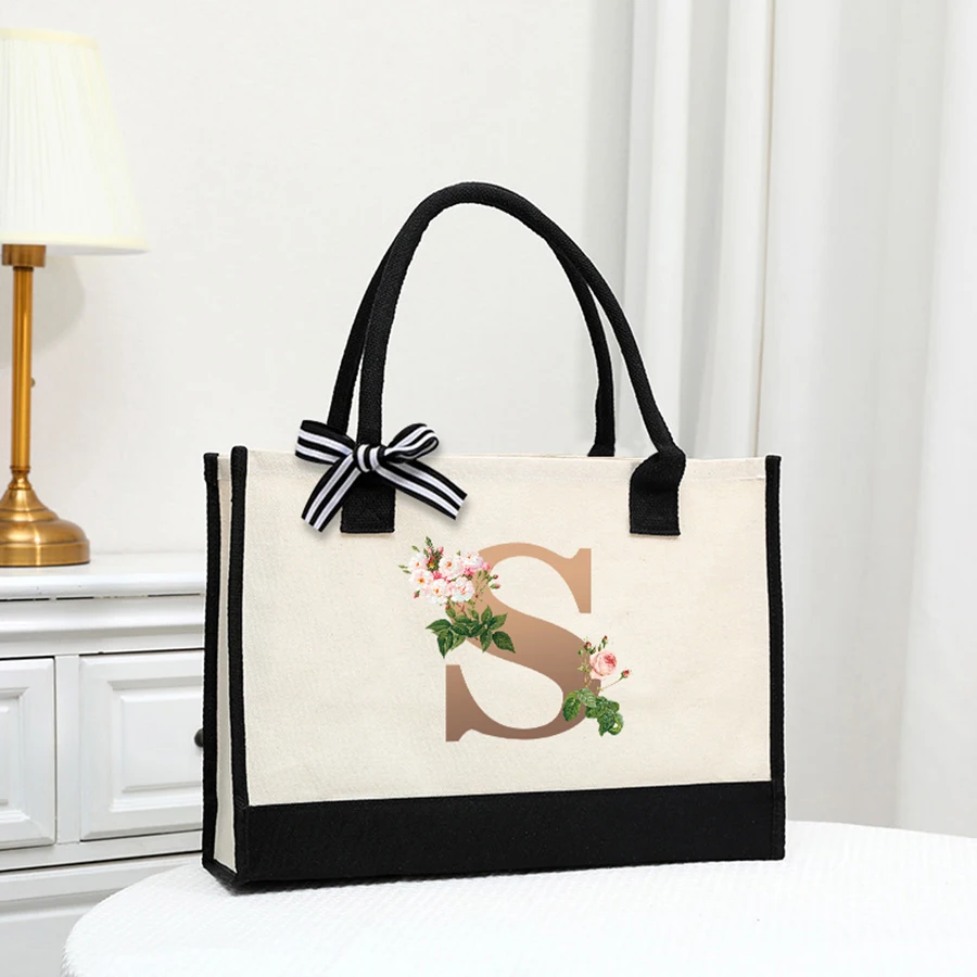 

Simple and stylish men's tote bag large capacity canvas handbag for storage gift shopping bag with bow ribbon for travel