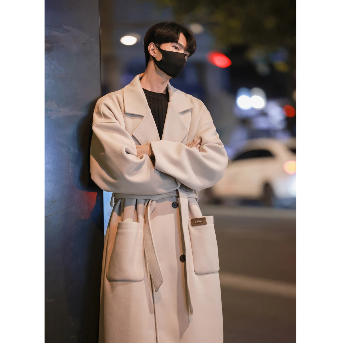 

Men's Mid-Length Woolen Coat Double-Breasted Autumn Winter Faion Briti Sle Casual Youth Linen Outerwear Jaet