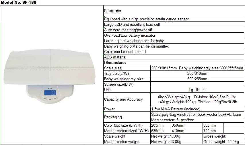 SF-188 Umweltfreundliche Haushaltswaage mit LCD-Display, guter Preis, elektronische Babywaage