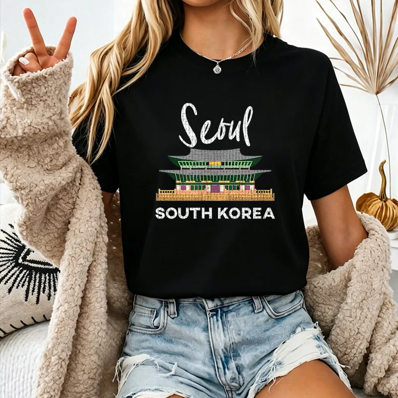 Unisex Seoul South Korea Gyeongbokgung Palace Distressed Graphic T Shirt Korean Historic Building Daily Streetwear Top
