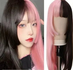 Hair Extensions Synthetic Cute JK Girl Cosplay Air Bangs Wig Breathable Head Cover Assorted Colors Long Straight Women' Wig Hat