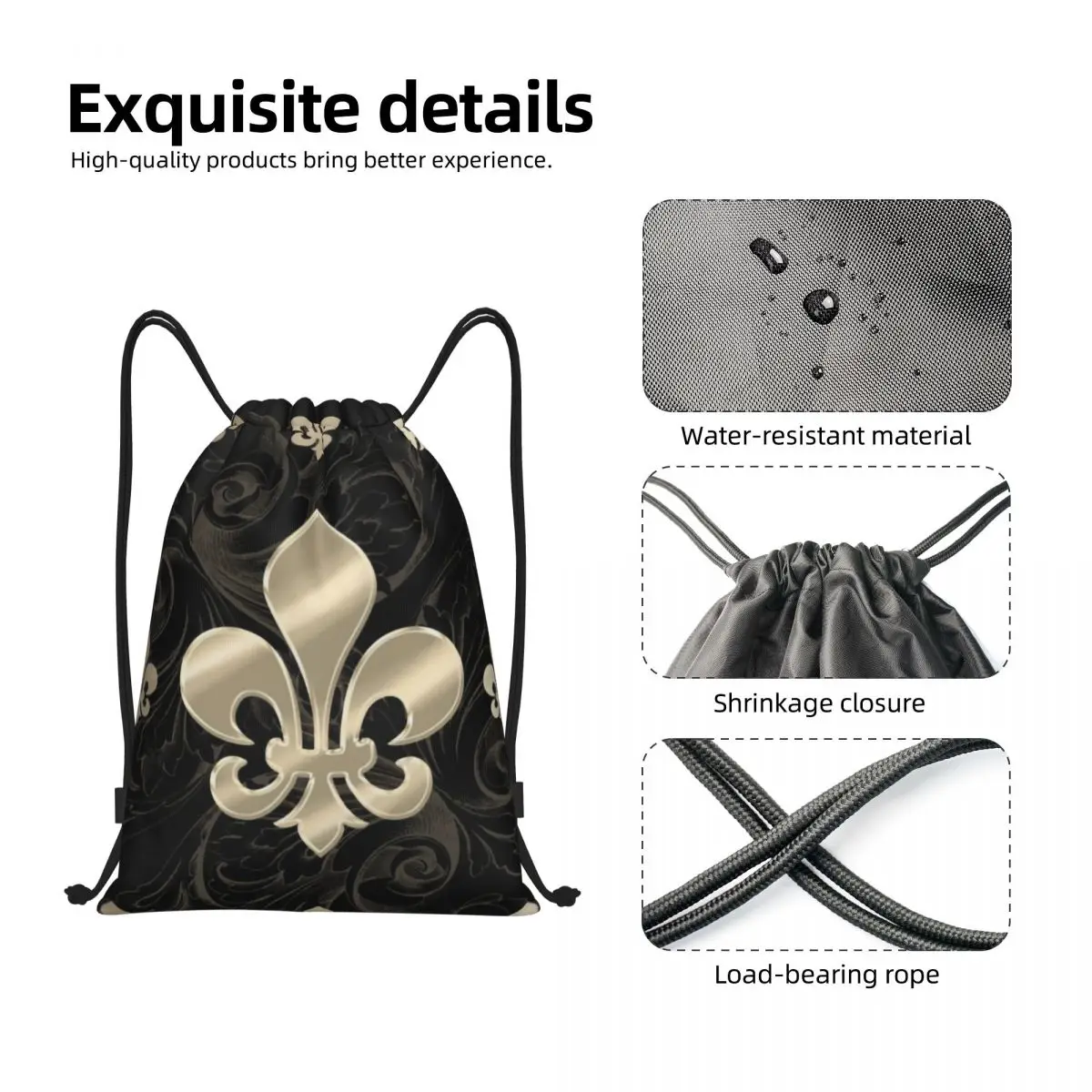 Mochila com cordão Fleur De Lys para homens e mulheres, dobrável, esporte, ginásio, flor de lírio, saco de treinamento