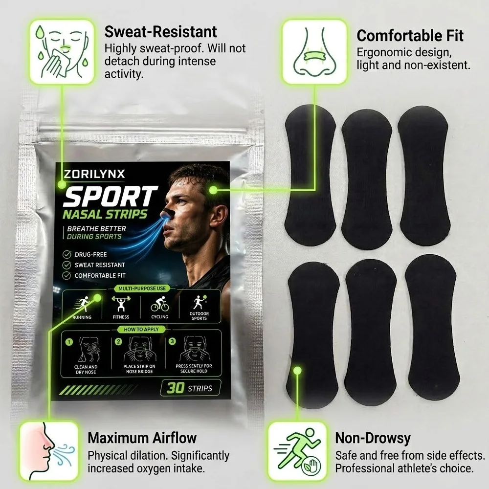 Sport-Nasenstreifen für bessere Atmung, Anti-Schnarch-Nasenstreifen zum Schlafen, Laufen, Sport, Pflegezubehör, Ausrüstung, Werkzeuge, Set – Detail 3