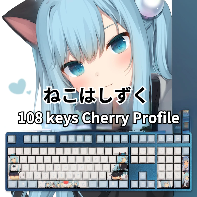 108 Keys/set cute catgirl Keycaps PBT Dye Subbed Key Cherry Profile Keycap For Keychron 61/87/104/108