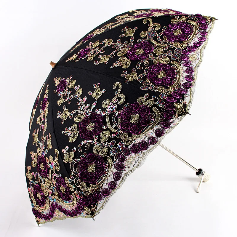 Luxury Flower Umbrella Rain Women New Fashion Dual Folding Luxury Umbrellas Double Layer Lace Up Parasol Household Merchandises