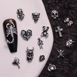 20PCS Ancient Silver Nail Art Charms Heart Skull Skeleton Accessories For Halloween Nails Decoration Manicure Supplies Material