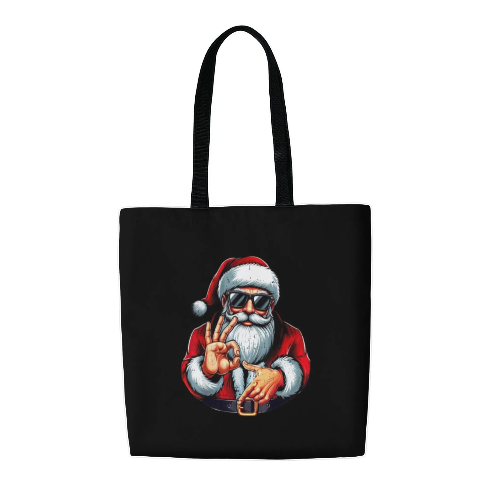 Bolso de mano negro con estampado de tema de gesto de mano de Papá Noel 67 de moda, bolso de hombro para mujer, regalo ecológico y elegante adecuado para adolescentes