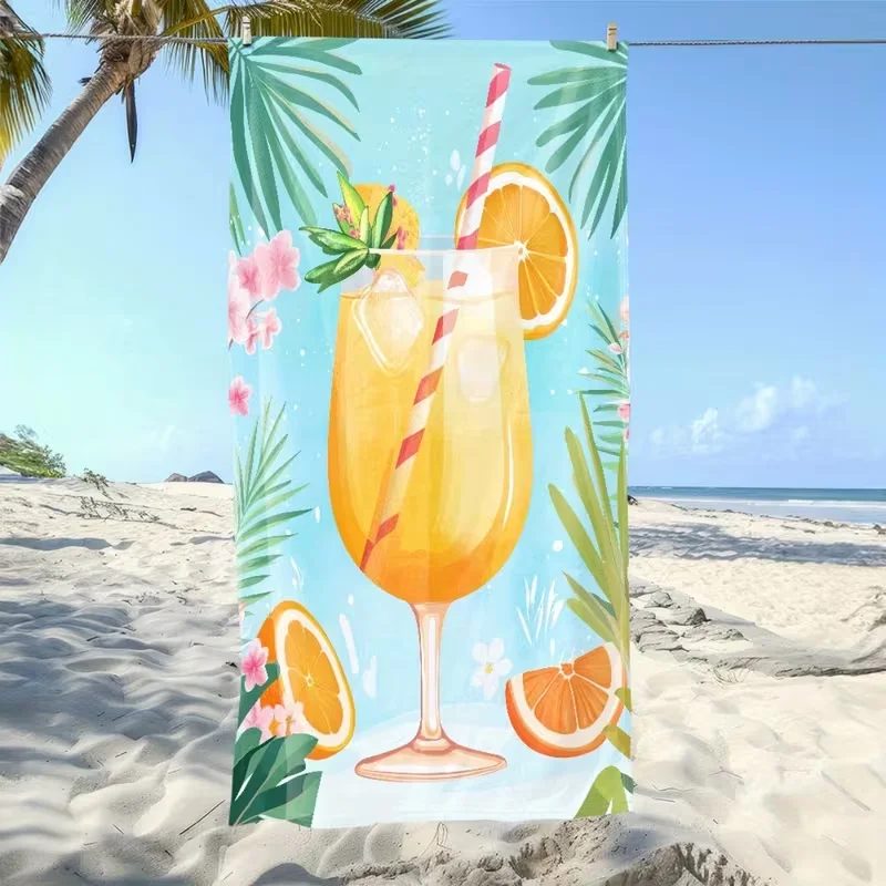 Super Sized Soft Ultra-fine Fiber Beach Towel Themed Tropical Beverage Pattern Quick Drying and Sand Prevention Fitness Yoga