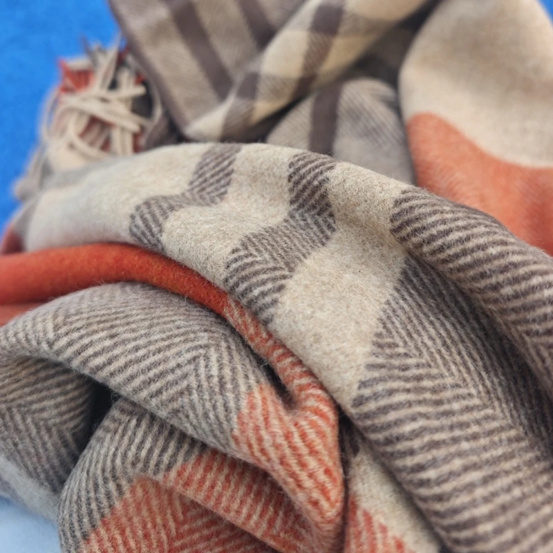 Classic Geometric Wool Blanket. Portable Travel Shawl for Camping, Flying, or Home. Warm Fall/Winter Throw.