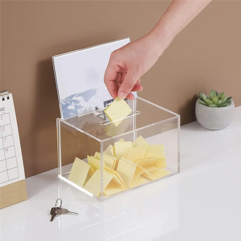 【Superdeals】Transparente Spendenbox mit Schloss, Sparsammelbox, Stammzettelbox, Vorschlagbox