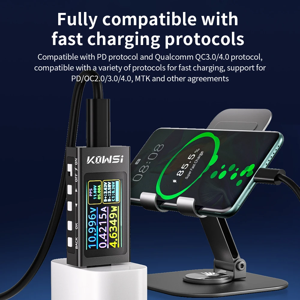 KWS-X1 USB-тестер Вольтметр Амперметр TYPE-C Быстрое обнаружение заряда Измерение емкости триггера Измерение пульсаций 4 В-30 В 0 В-12 А