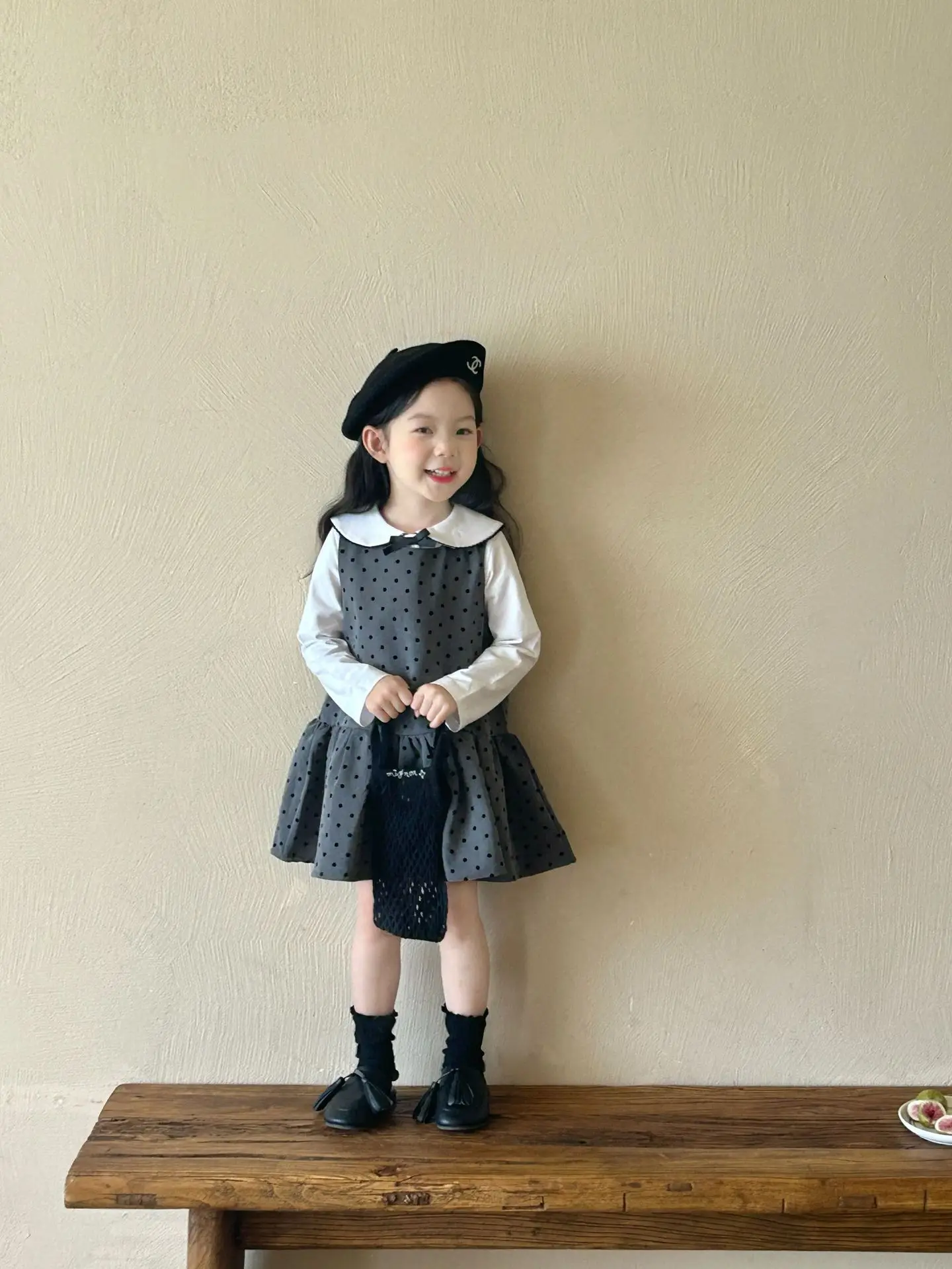 Girls Casual Dresses Autumn New Childrens Clothing Korean Vest Skirt Versatile Lotus Leaf Edge Princess 2024 Fashion Causal