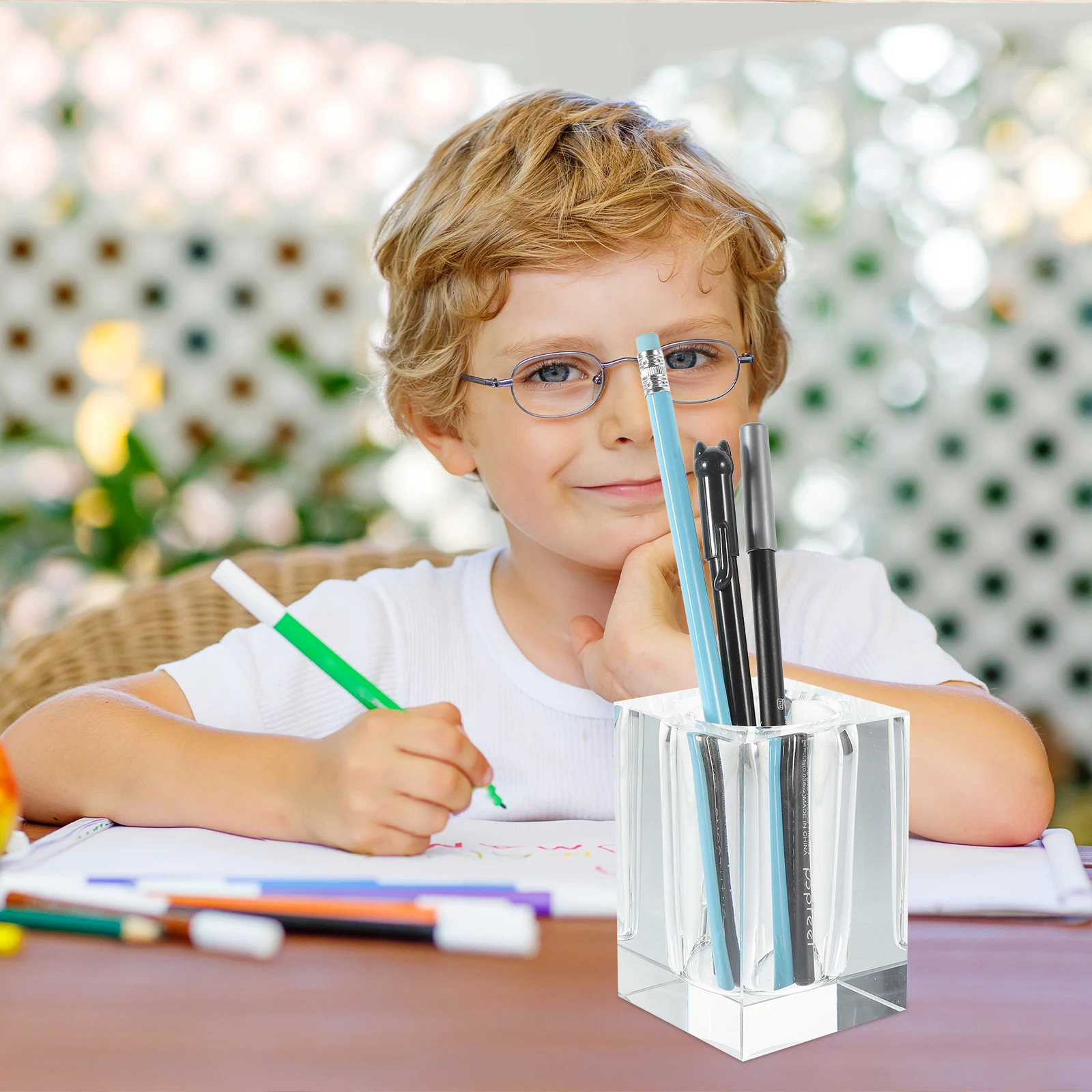 

Crystal Pen Holder Acrylic Makeup ganizer Desk Accessories Pencil Storage Case Clear Material Office Use Dustproof