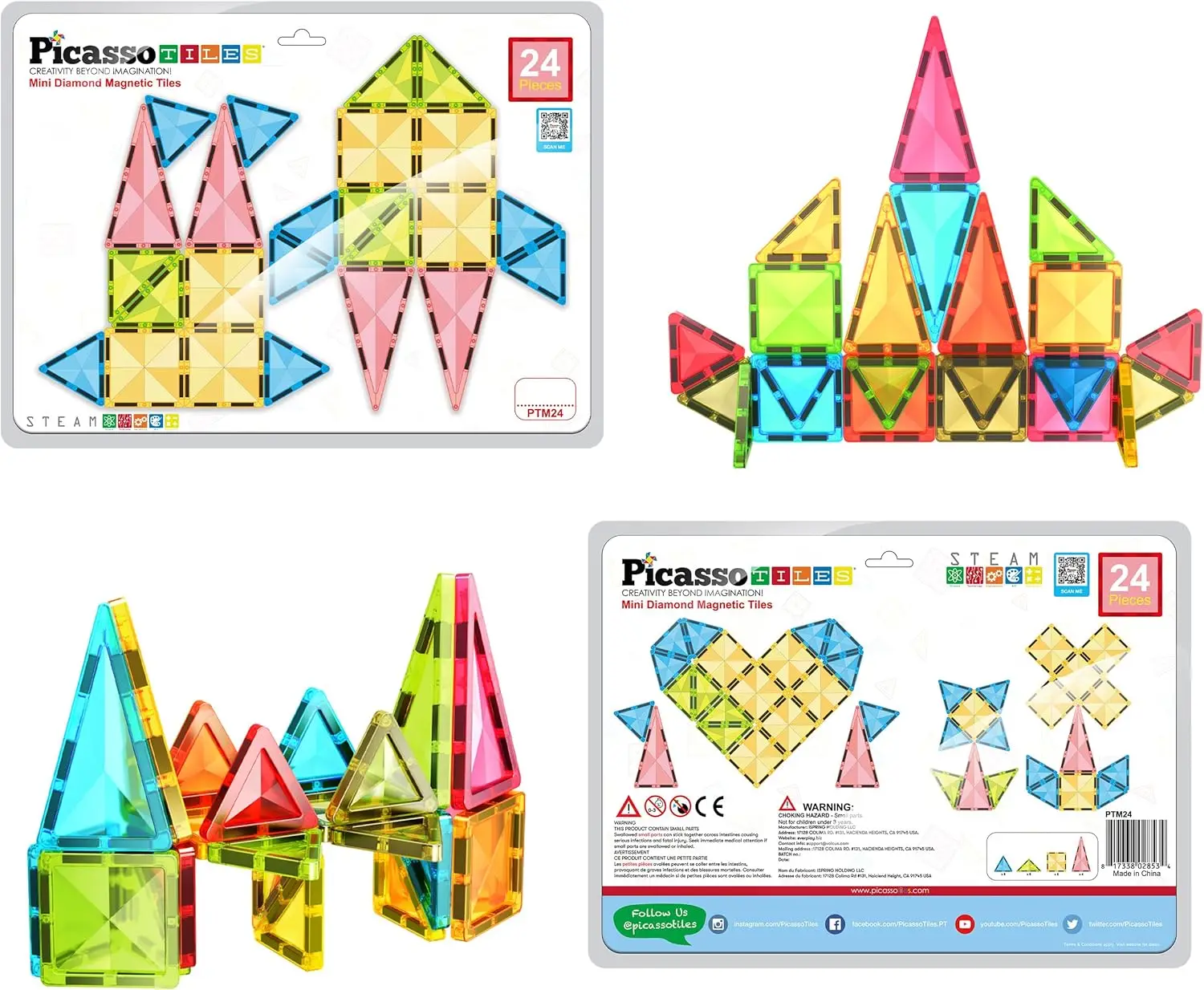 

Магнитная плитка, 24 шт., мини-алмазные магнитные строительные блоки, набор дорожных размеров, STEM, развивающая строительная игрушка, портативная Hands On Lea