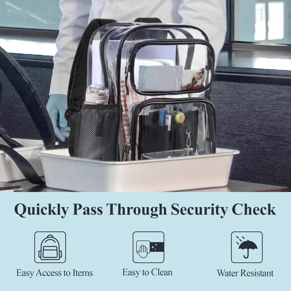 حقيبة ظهر شفافة، حقيبة ظهر شفافة كبيرة شديدة التحمل من مادة PVC، شفافة مع حقيبة ظهر شفافة بأشرطة معززة للمدرسة