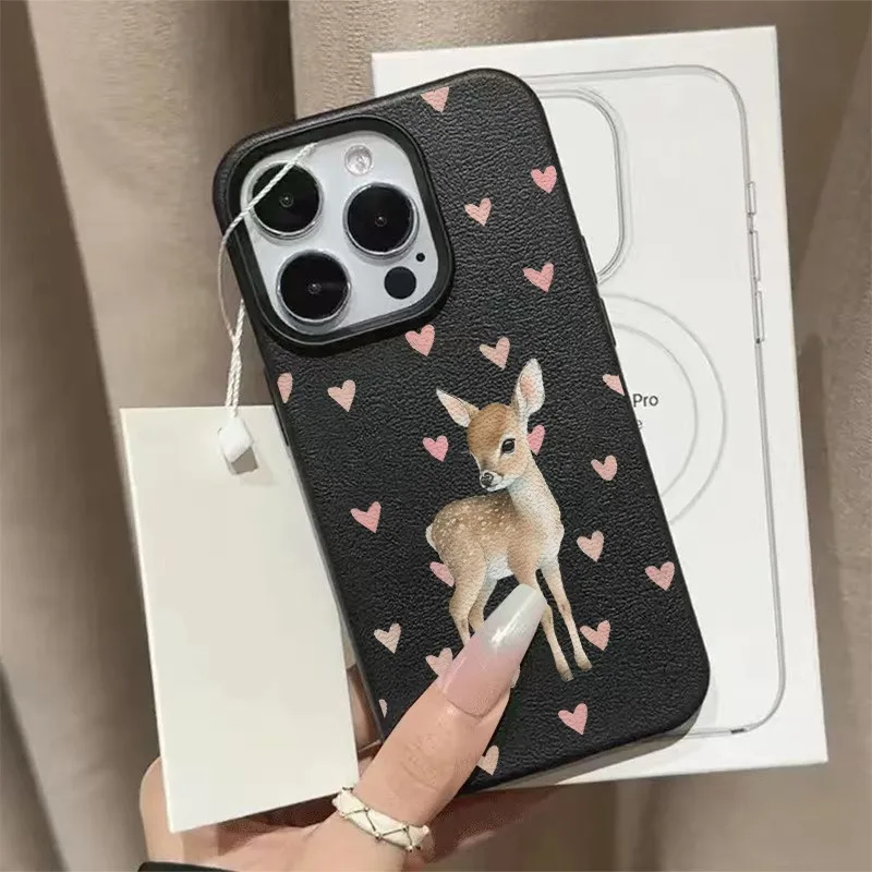 الوردي الحب القلب لطيف الغزلان طباعة ليتشي الملمس ماتي جراب هاتف آيفون 17 16 15 14 13 12 11 برو ماكس XS XR 16E 17 غطاء الهواء