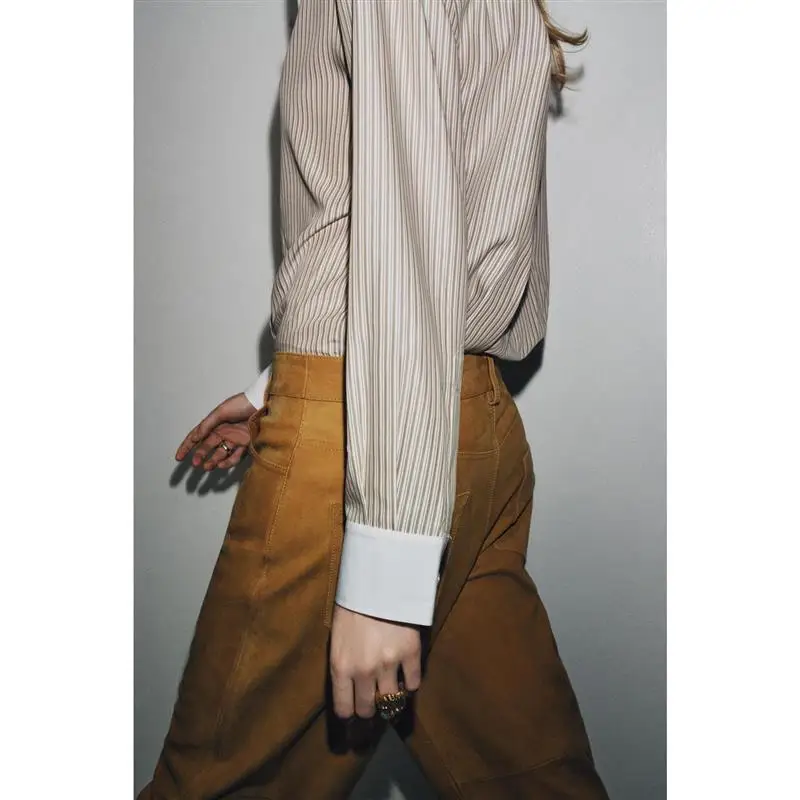 Casual sle listrado longo sve commute irt assimétrico bainha cor blo faionable outono workwear respirável pele-amigável