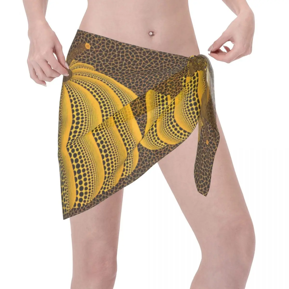 Personalizado yayoi kusama abóbora praia bikini envoltório arte abstrata transparente biquíni praia vestido saia curta chiffon cachecol cobrir