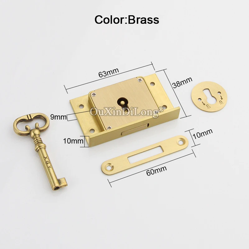 European Antique Pure Brass Drawer Cabinet Locks Cupboard Wardrobe File Cabinet Hidden Cabinet Door Locks Furniture Locks+Key